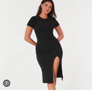 Gilly hicks  Black Bodycon Short Sleeve Side Slit Midi Dress